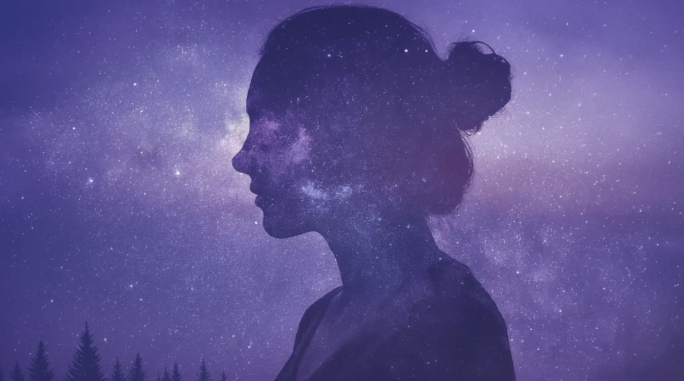 Spiritual Intuition and Inner Wisdom — Silhouette with Starry Sky Silhouette of woman with starry night sky overlay — spiritual connection and intuitive insight