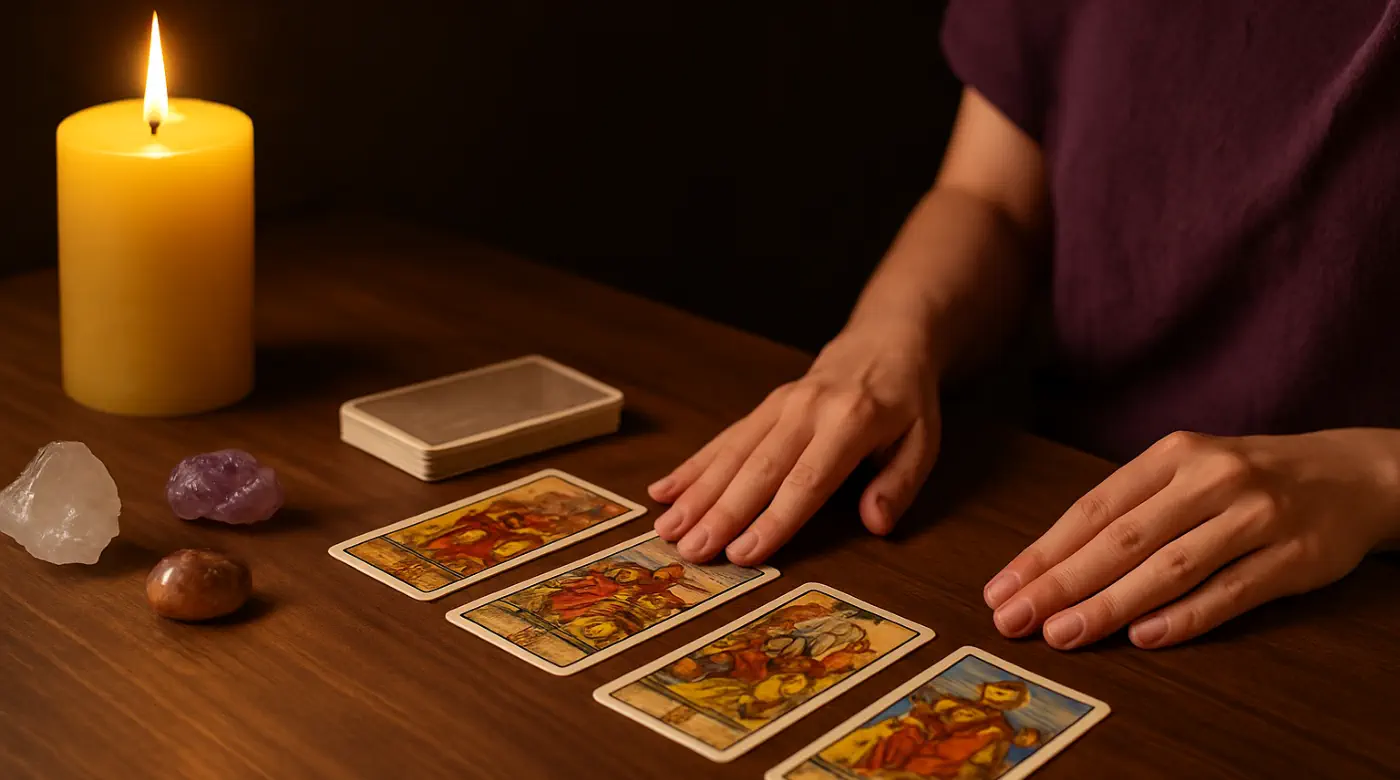 Tarot Reading Session in Chiang Mai with Candle and Crystals Tarot card reading with candle and crystals — intuitive psychic guidance in Chiang Mai